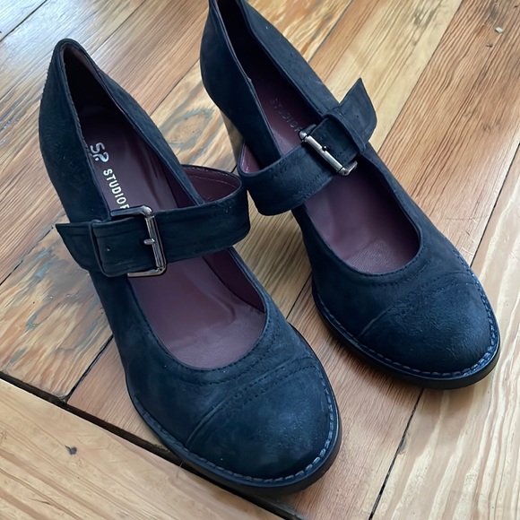 Black suede heels, gently used. - Picture 1 of 4